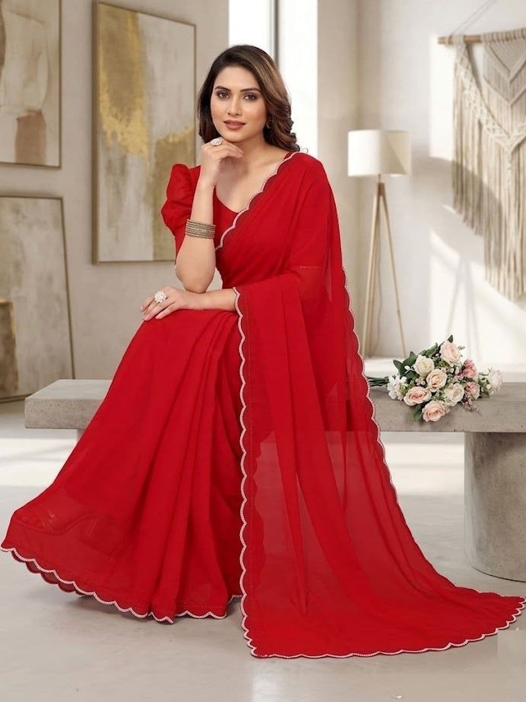 Anouk Embellished Pure Georgette Saree - view 1