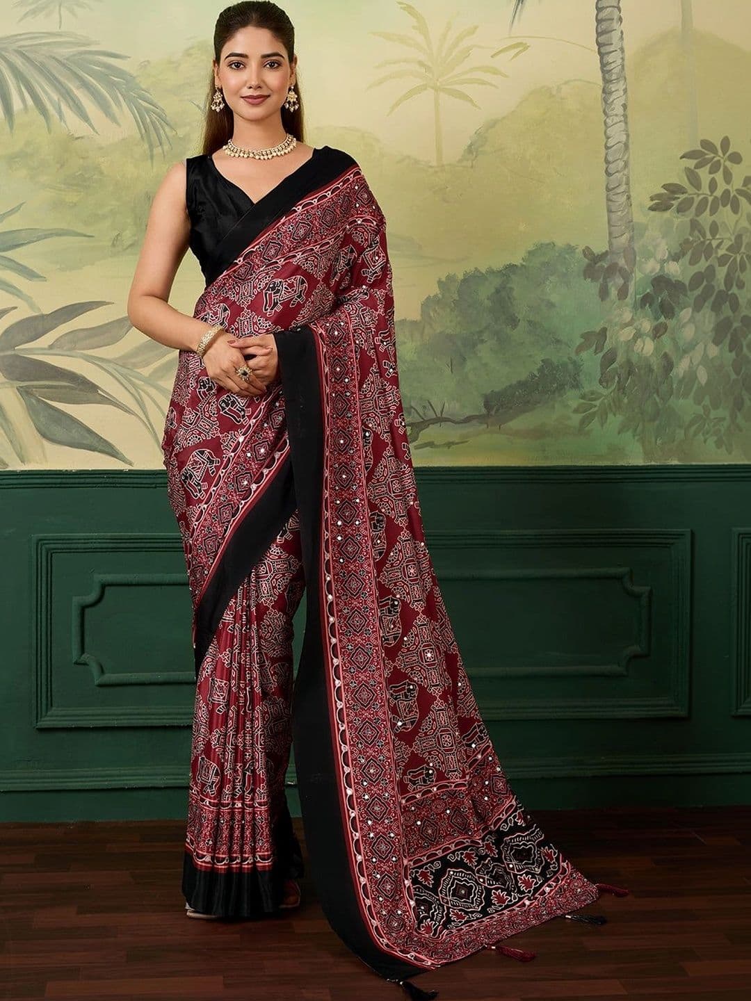 Anouk Bandhani Mirror Work Silk Blend Designer Saree - view 1