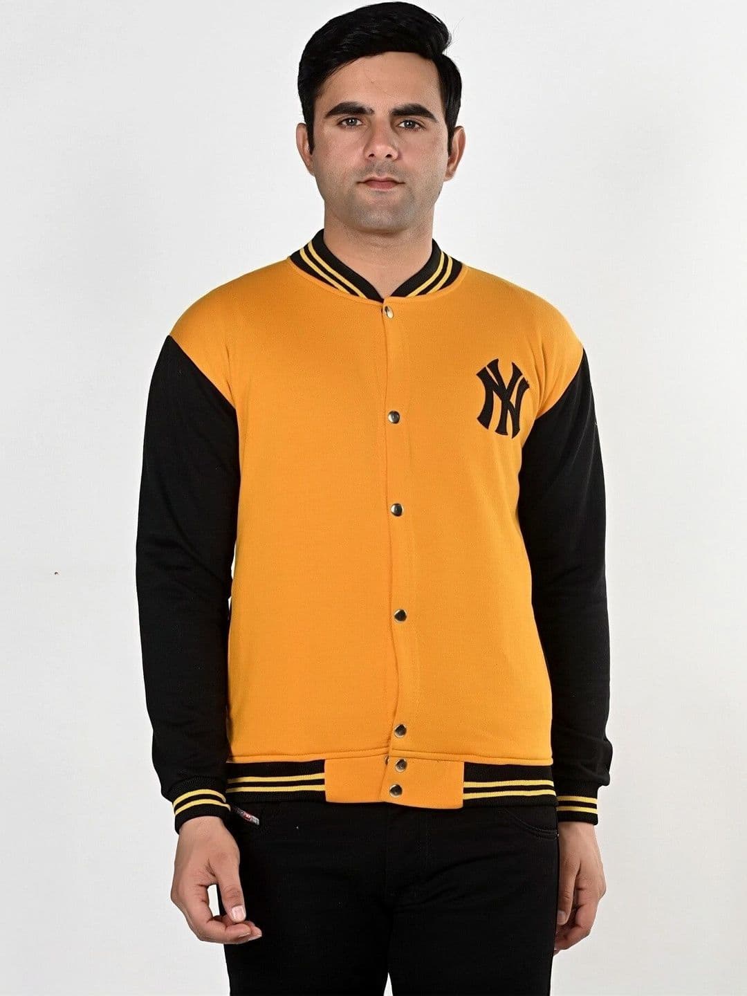 SQS Men Brand Logo Colourblocked Woollen Bomber Jacket - view 1