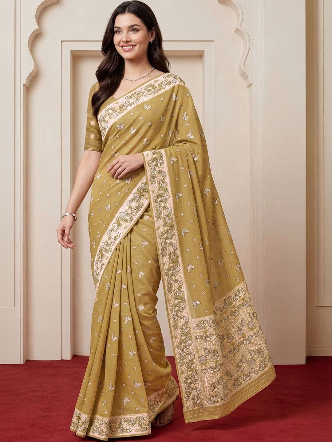 Anouk Ethnic Motifs Embroidered Pure Cotton Handloom Banarasi Saree - view 1