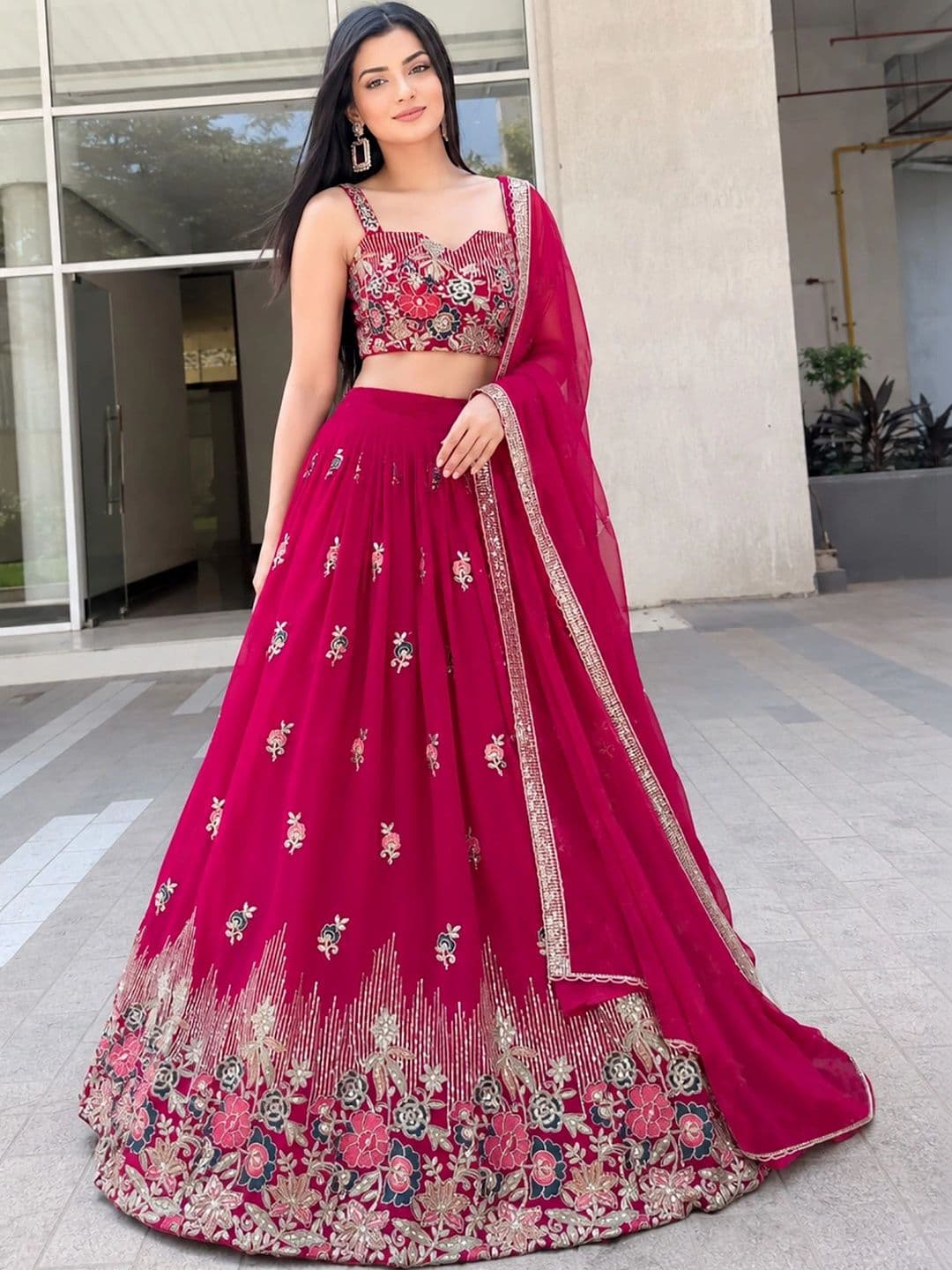 Kedar Fab Embroidered Thread Work Semi-Stitched Lehenga & Unstitched Blouse With Dupatta - view 1