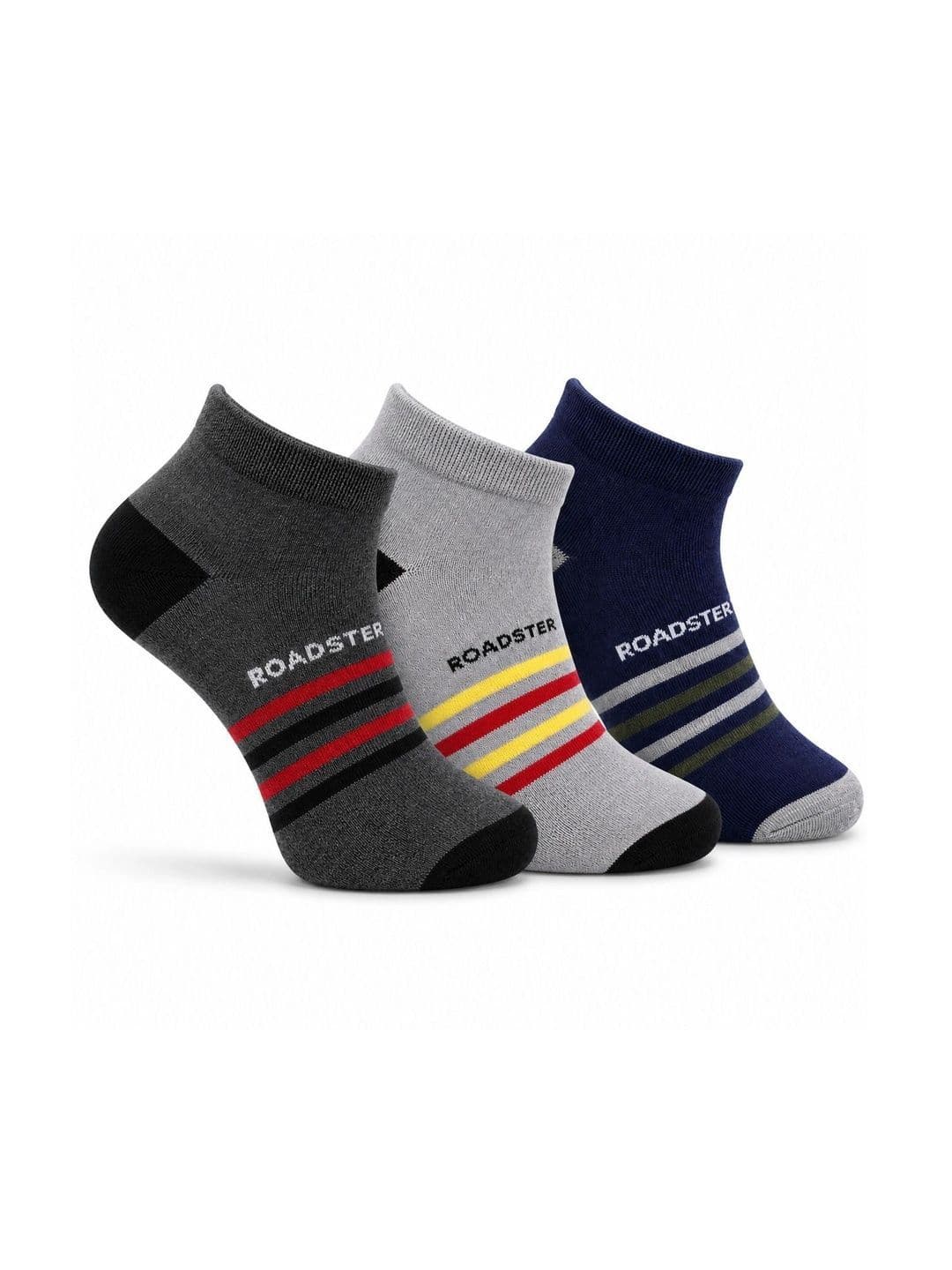 Roadster Men Pack of 3 Cotton Striped Ankle Length Socks - view 1