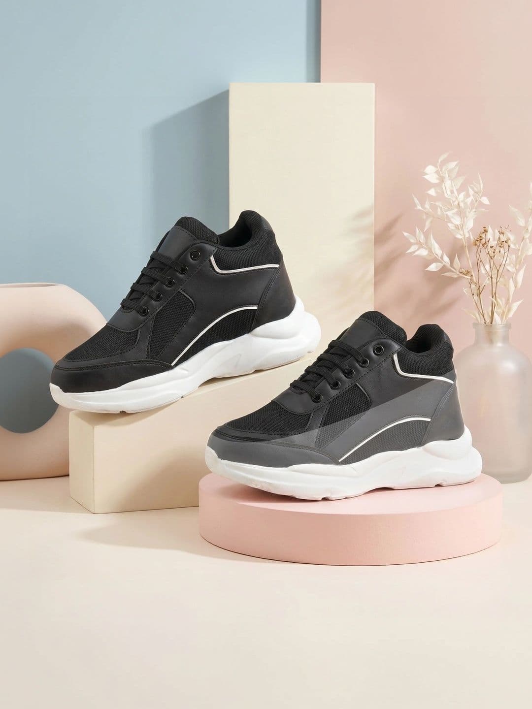 Bxxy Women Black Elevator PU Sole Sports Lace-up Shoe - view 1