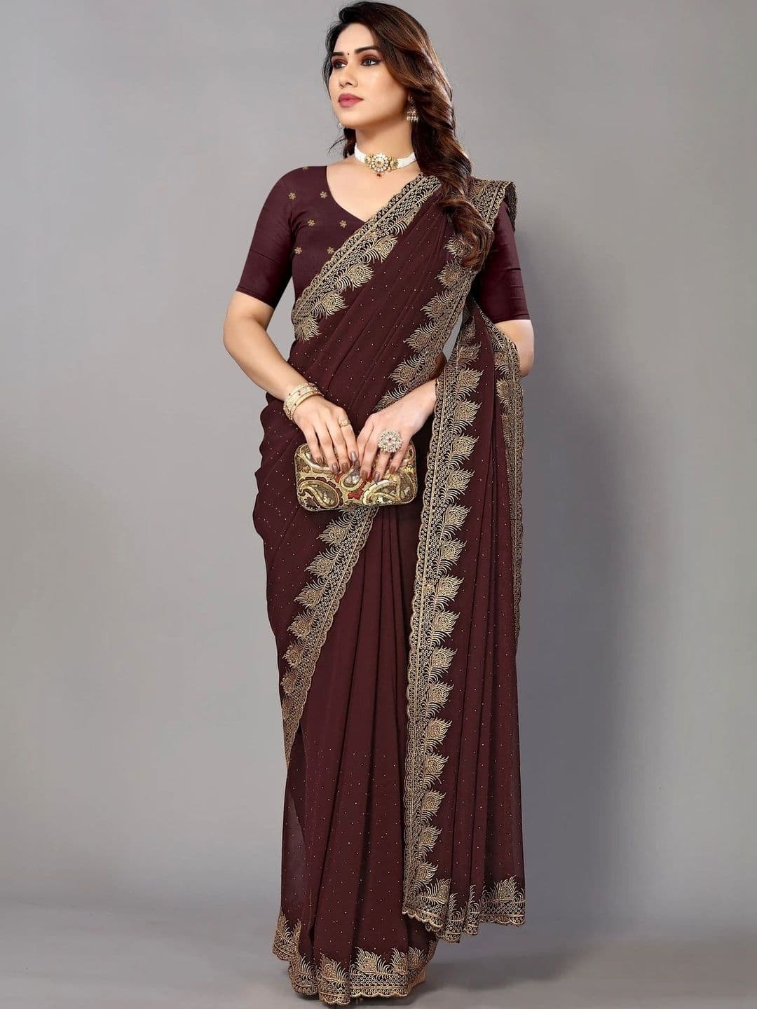 Anouk Embellished Embroidered Pure Georgette Saree - view 1