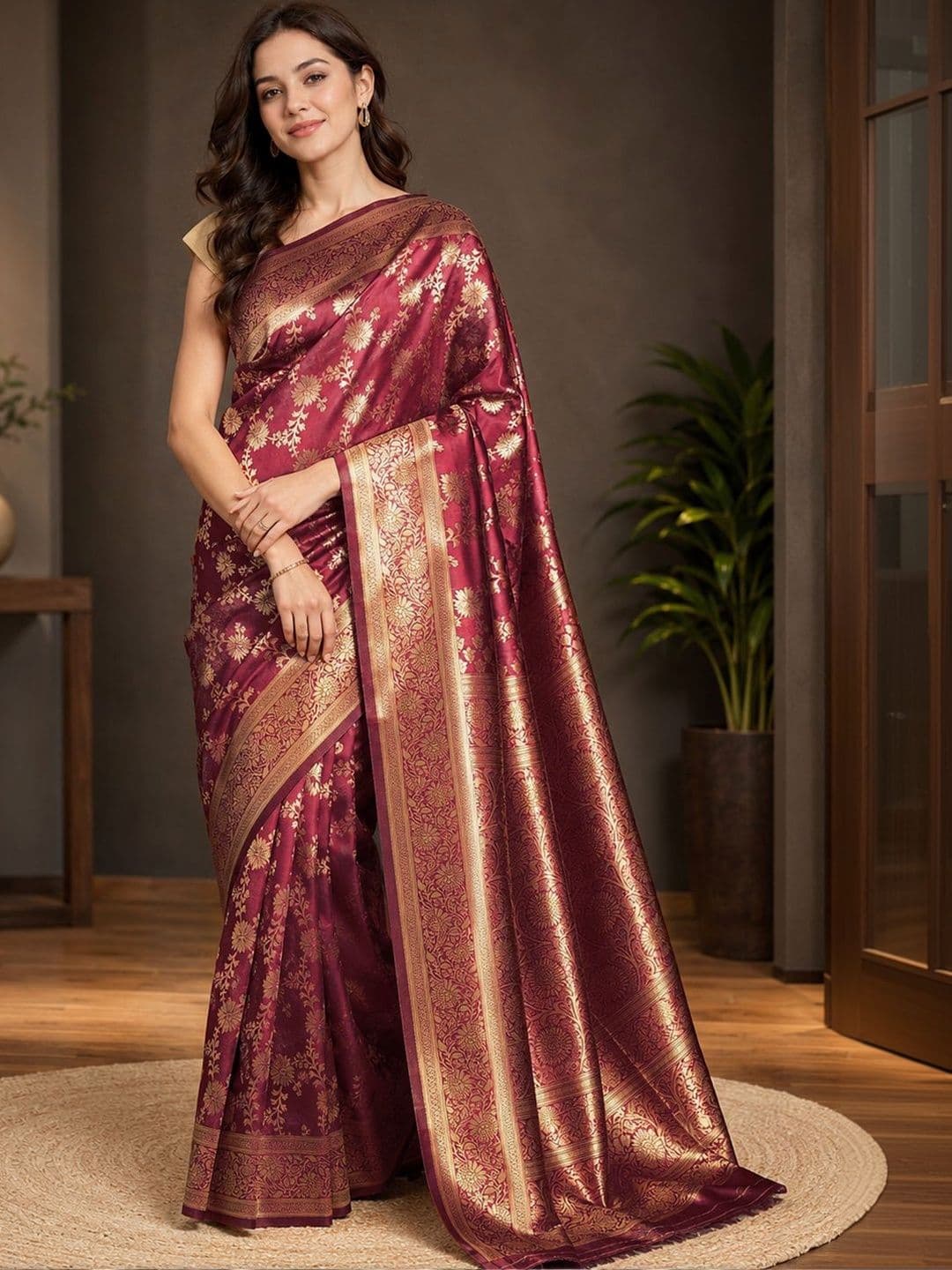 Anouk Floral Zari Art Silk Banarasi Saree - view 1