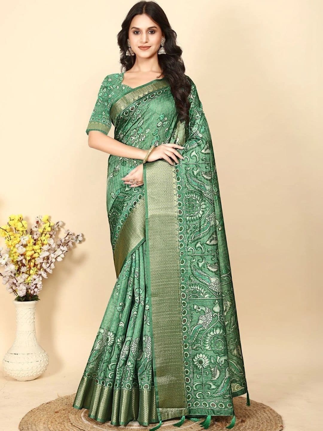 J 6 DESIGNER Ethnic Motifs Zari Silk Cotton Saree - view 1
