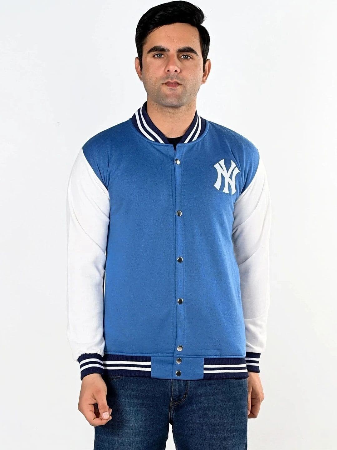SQS Men Brand Logo Colourblocked Woollen Varsity Jacket - view 1