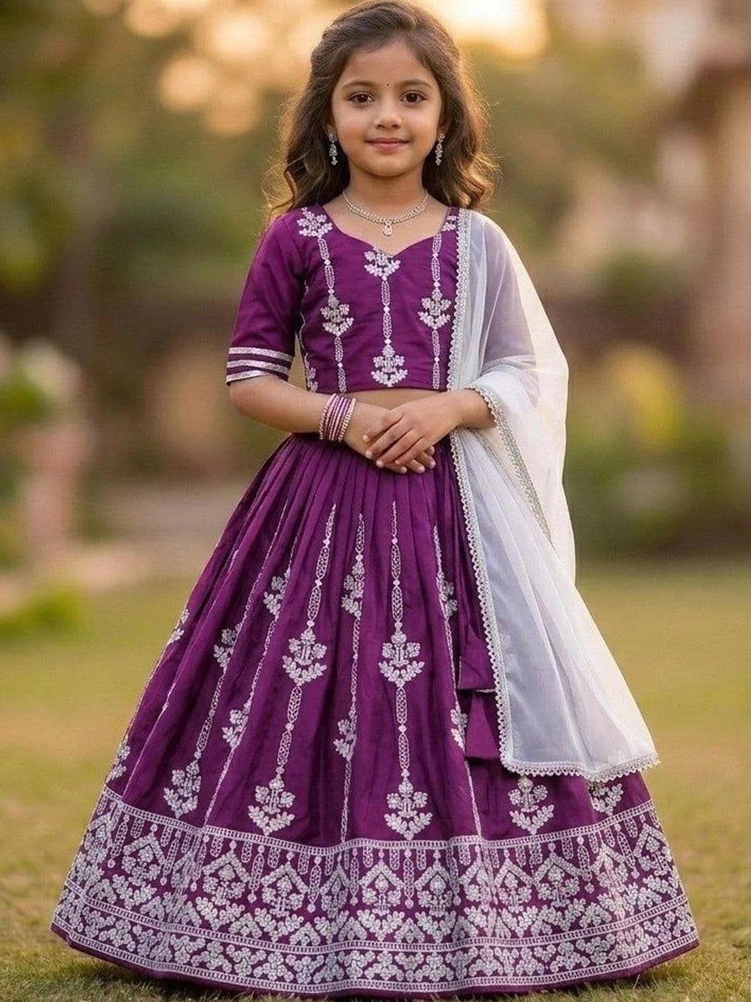 SHUBHVILAS DESIGN Girls Embroidered Thread Work Ready to Wear Lehenga & Blouse With Dupatta - view 1