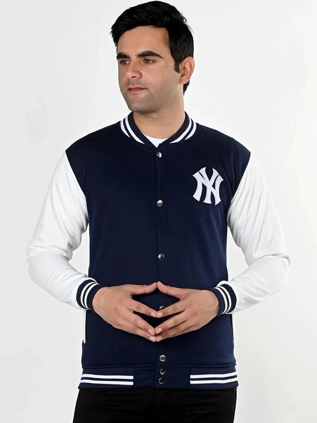 SQS Men Brand Logo Colourblocked Woollen Varsity Jacket - view 1