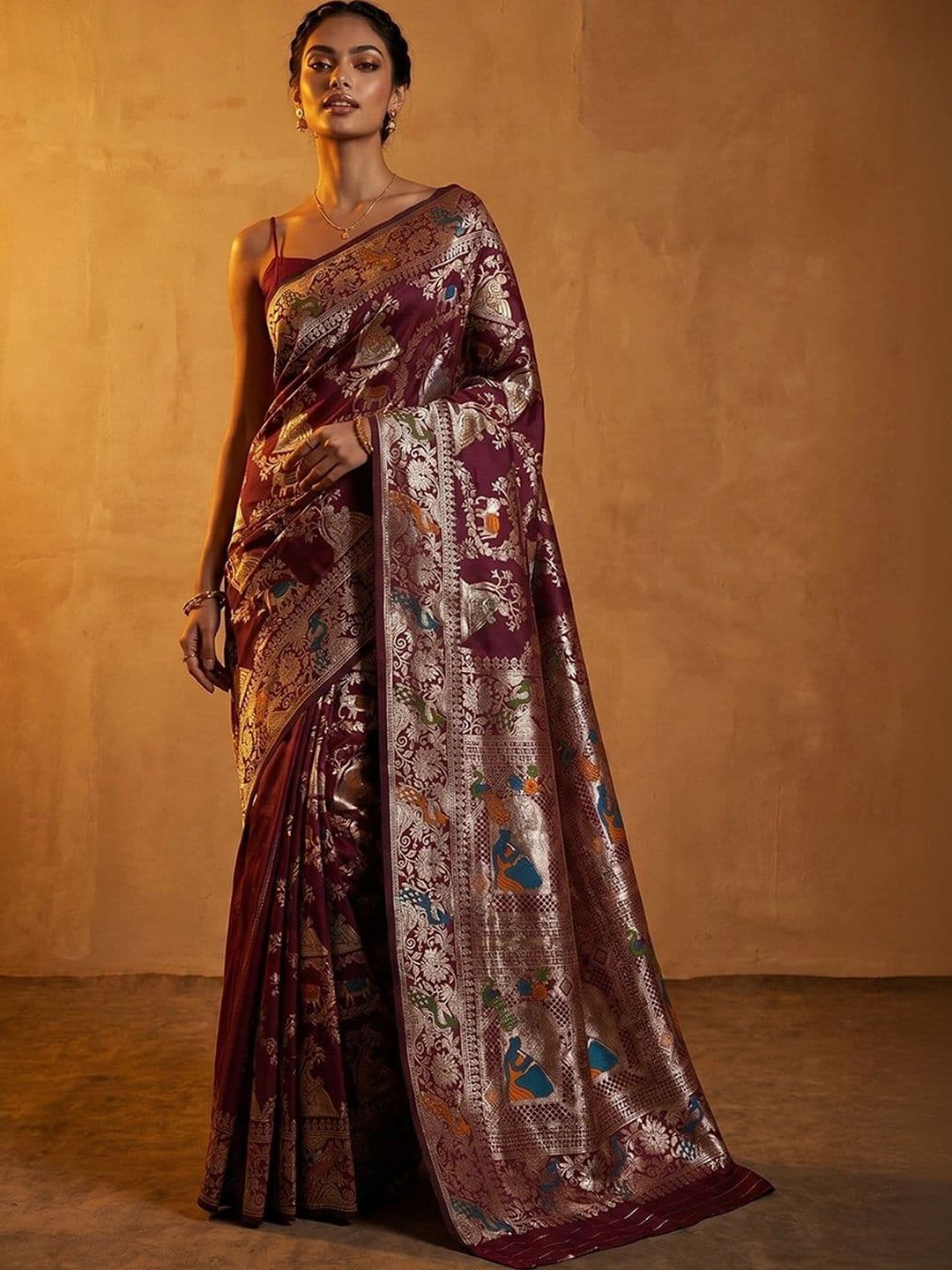 Mitera Ethnic Motifs Zari Silk Blend Banarasi Saree - view 1