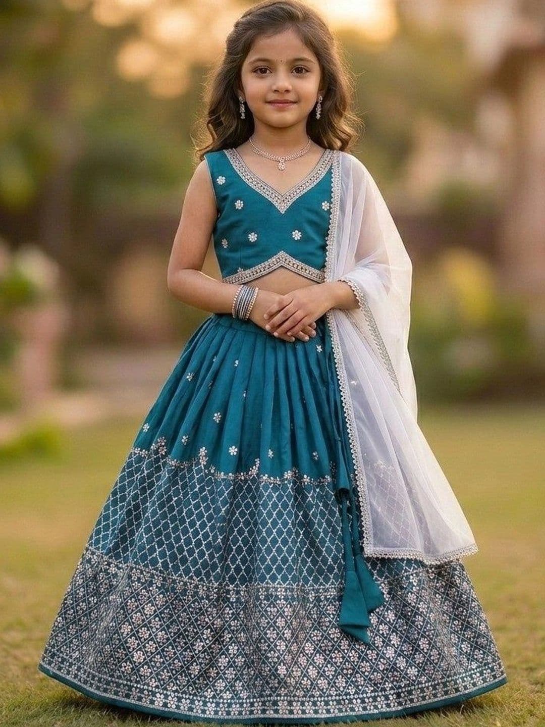 SHUBHVILAS DESIGN Girls Embroidered Thread Work Ready to Wear Lehenga & Blouse With Dupatta - view 1