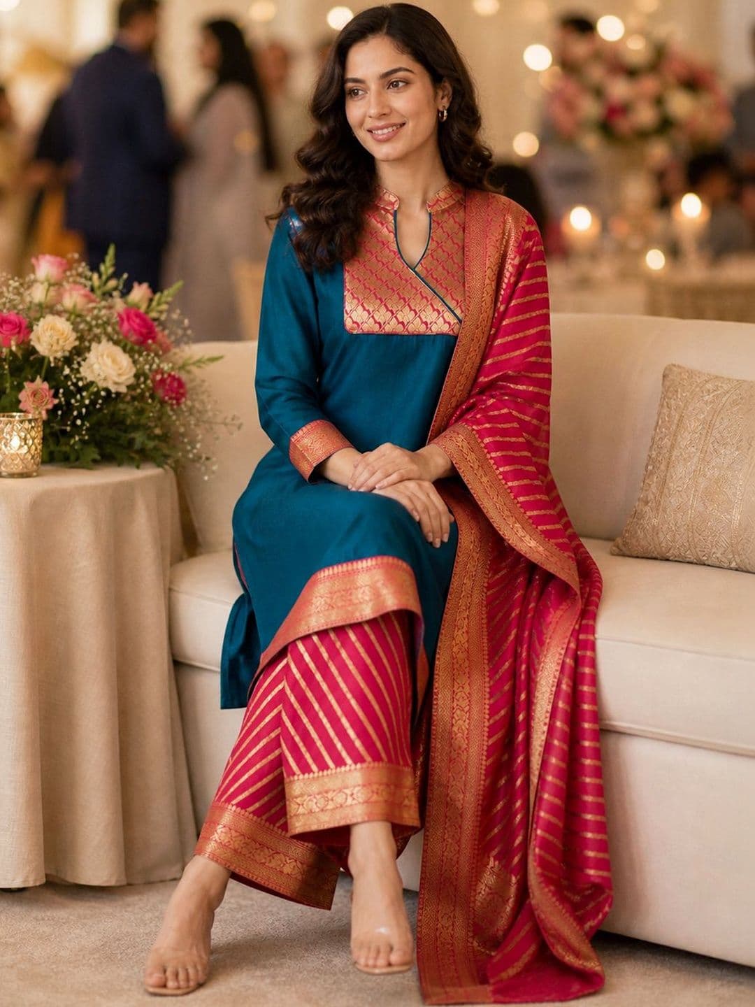 Anouk Women Yoke Design Regular Patchwork Kurta with Palazzos & With Dupatta - view 1