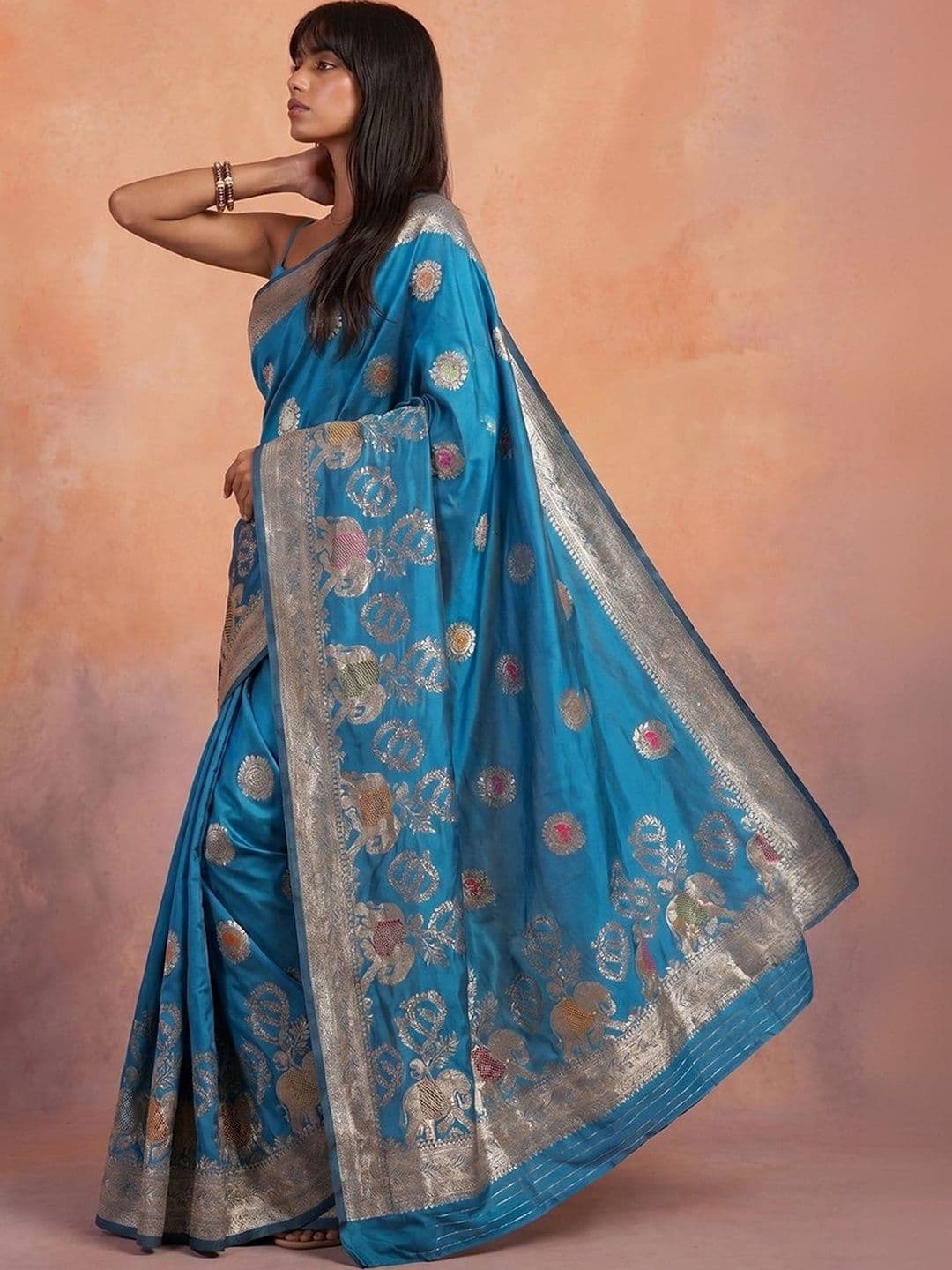 Mitera Ethnic Motifs Zari Silk Blend Designer Banarasi Saree - view 1