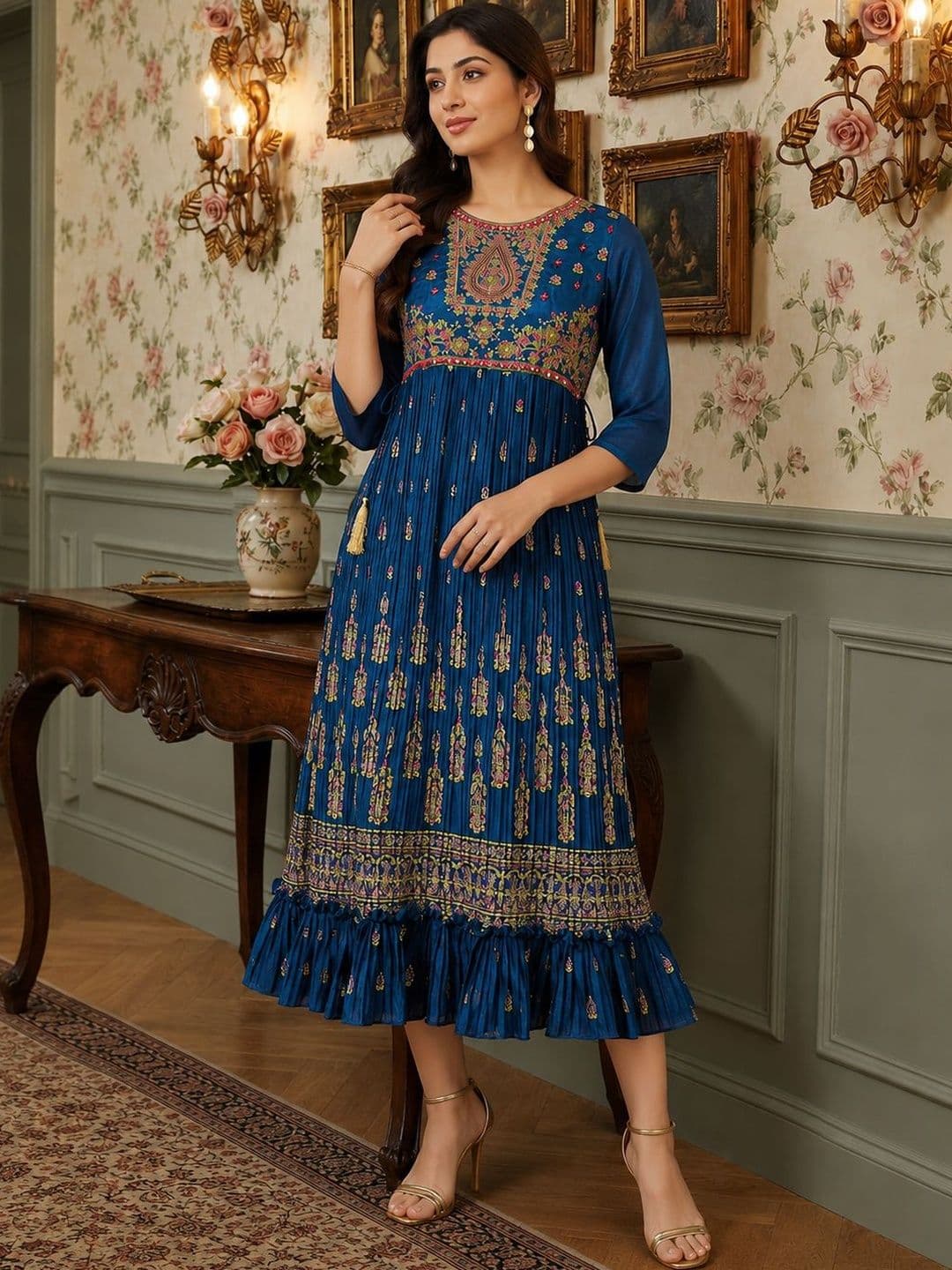 Anouk Embroidered Round Neck A-Line Ethnic Dresses - view 1