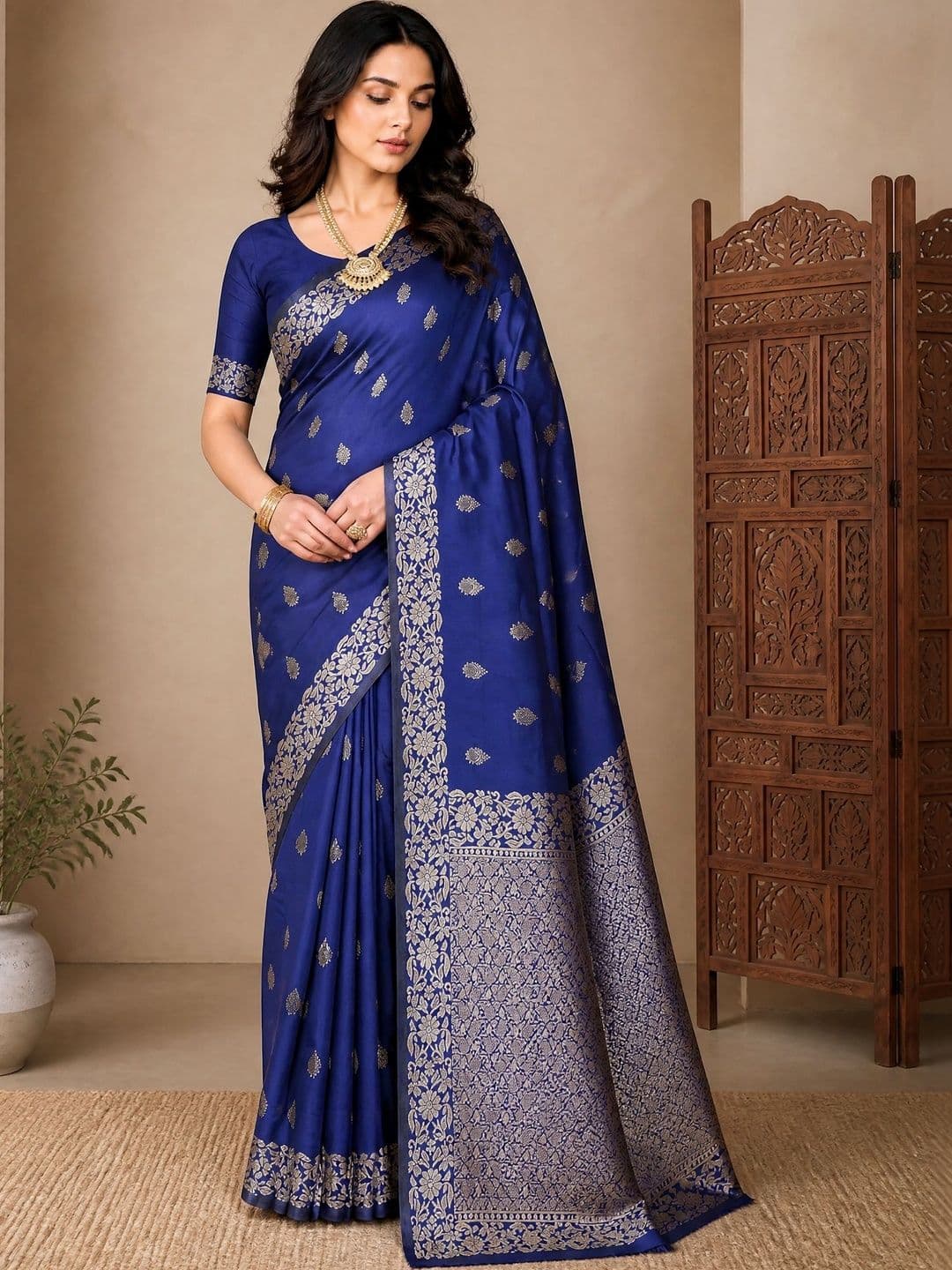 Anouk Ethnic Motifs Zari Art Silk Heavy Work Banarasi Saree - view 1