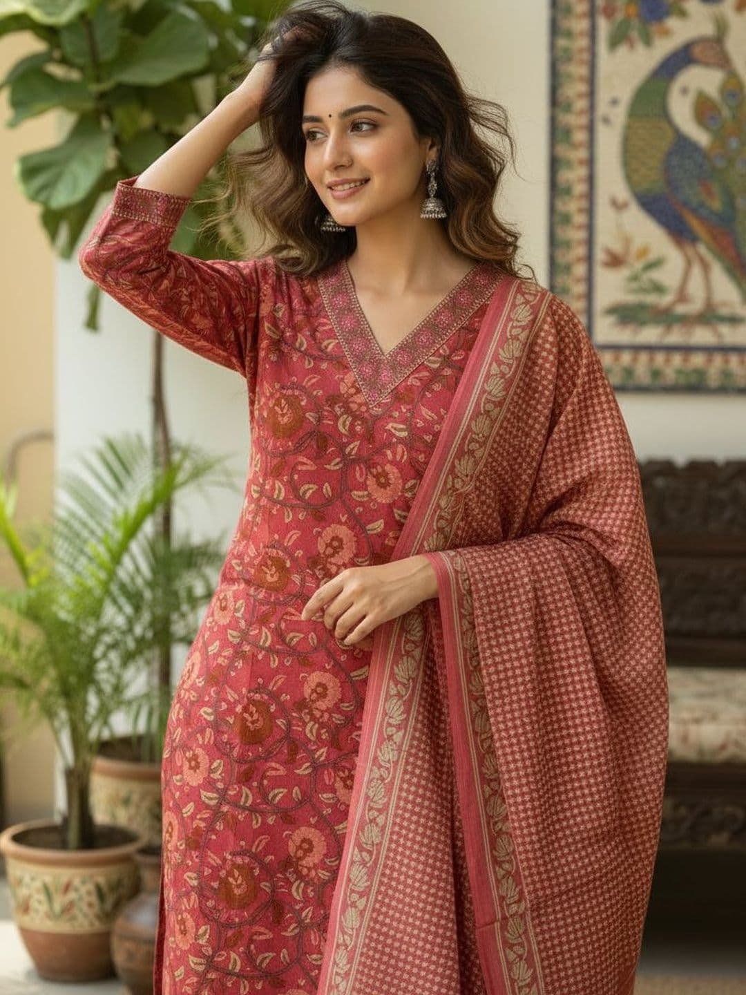 Anouk Women Floral Printed Regular Pure Cotton Kurta with Trousers & With Dupatta - view 1