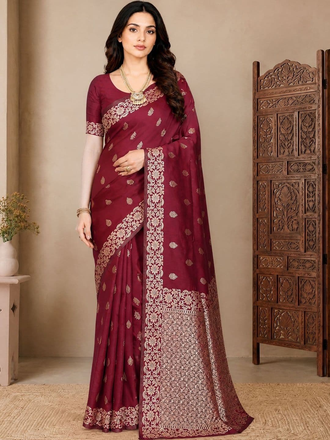 Anouk Ethnic Motifs Zari Art Silk Heavy Work Banarasi Saree - view 1