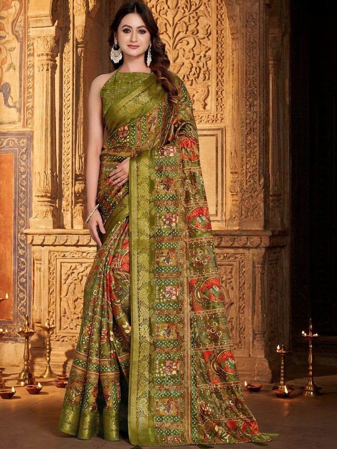 Anouk Ethnic Motifs Zari Silk Blend Handloom Banarasi Saree - view 1