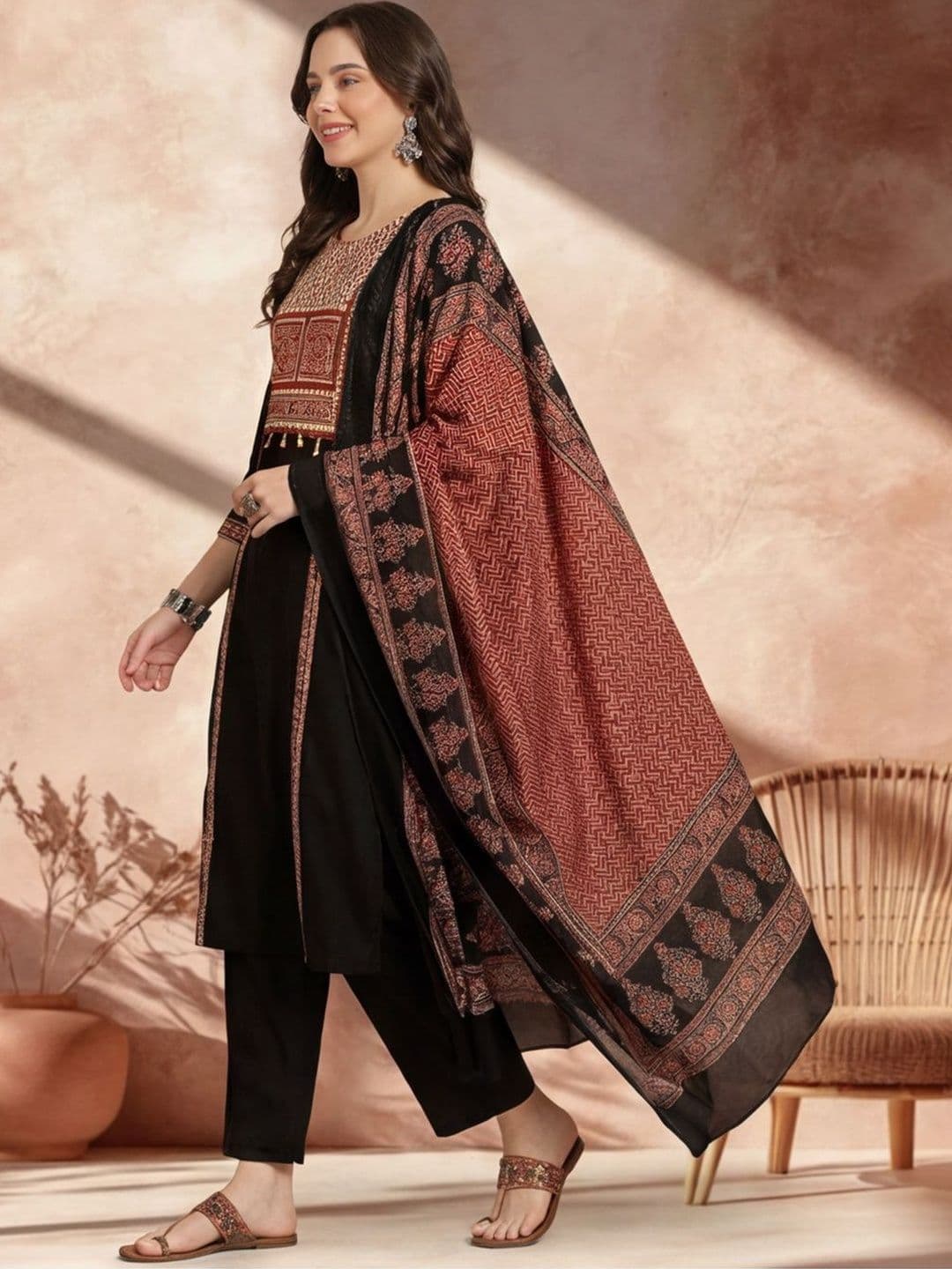 Anouk Women Printed Regular Pure Cotton Kurta with Palazzos & With Dupatta - view 1