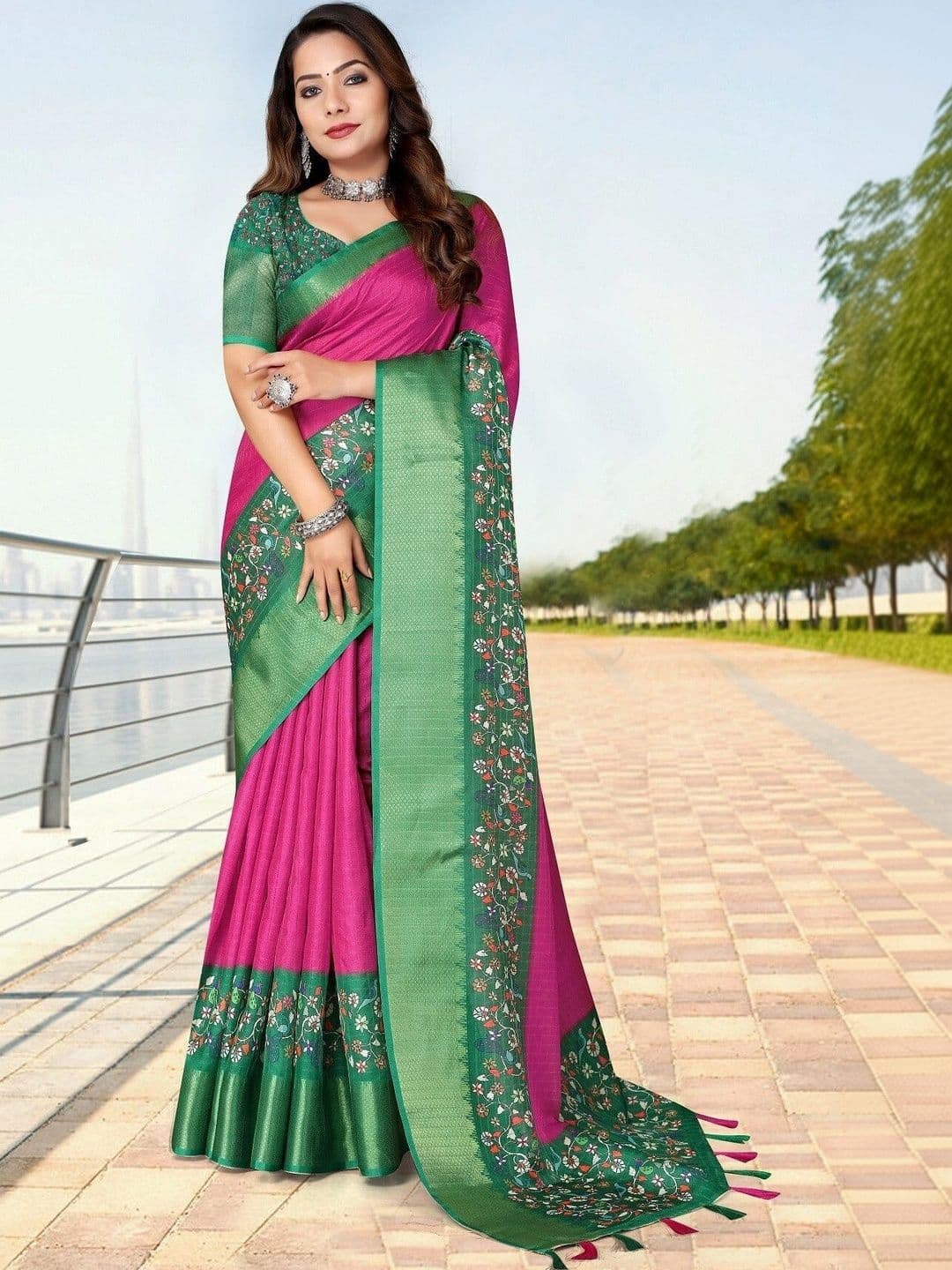 J 6 DESIGNER Floral Zari Silk Cotton Heavy Work Bandhani Saree - view 1
