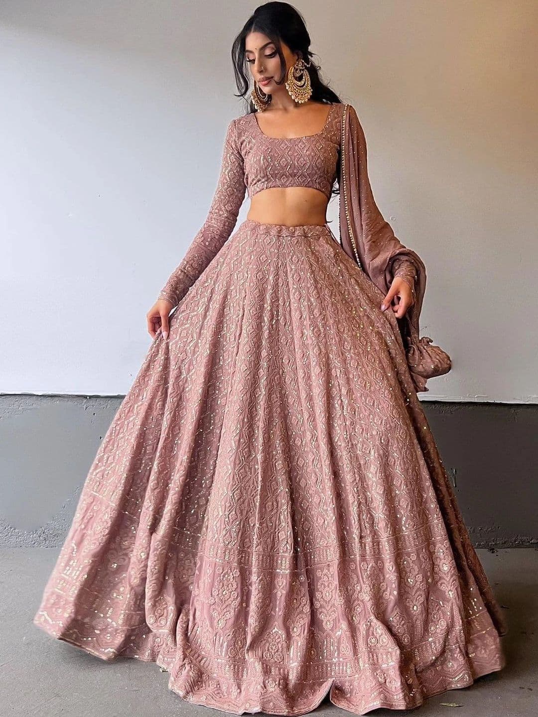 Poshak Bazaar Embroidered Sequinned Semi-Stitched Lehenga & Unstitched Blouse With Dupatta - view 1