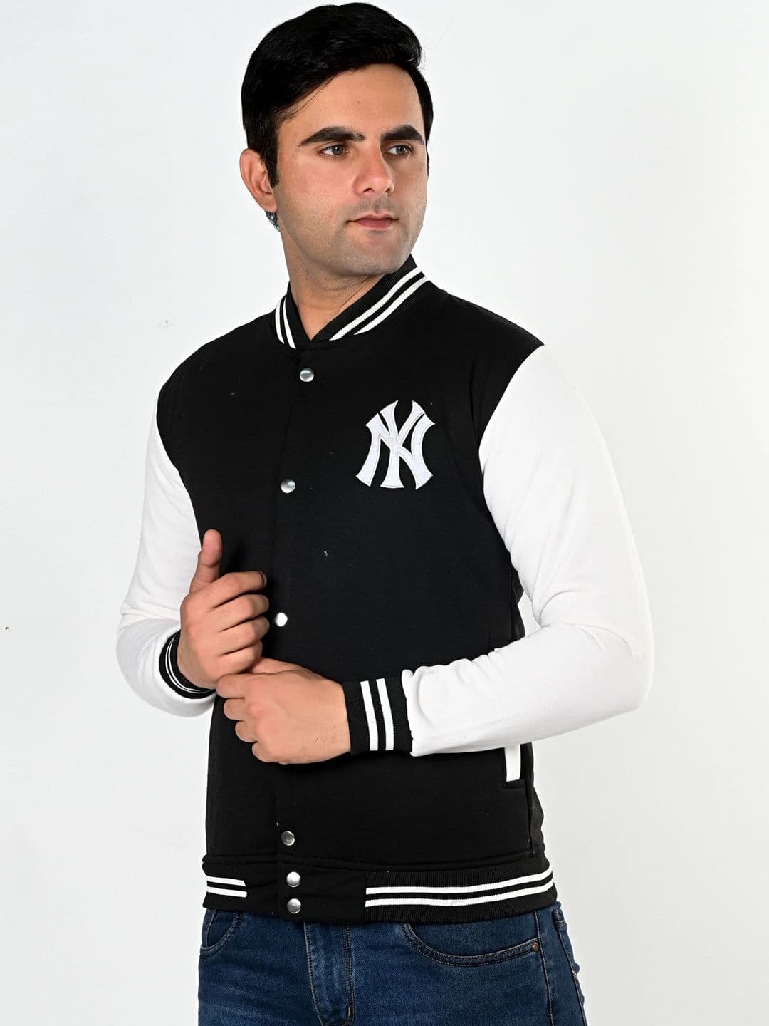 SQS Men Brand Logo Colourblocked Woollen Varsity Jacket - view 1