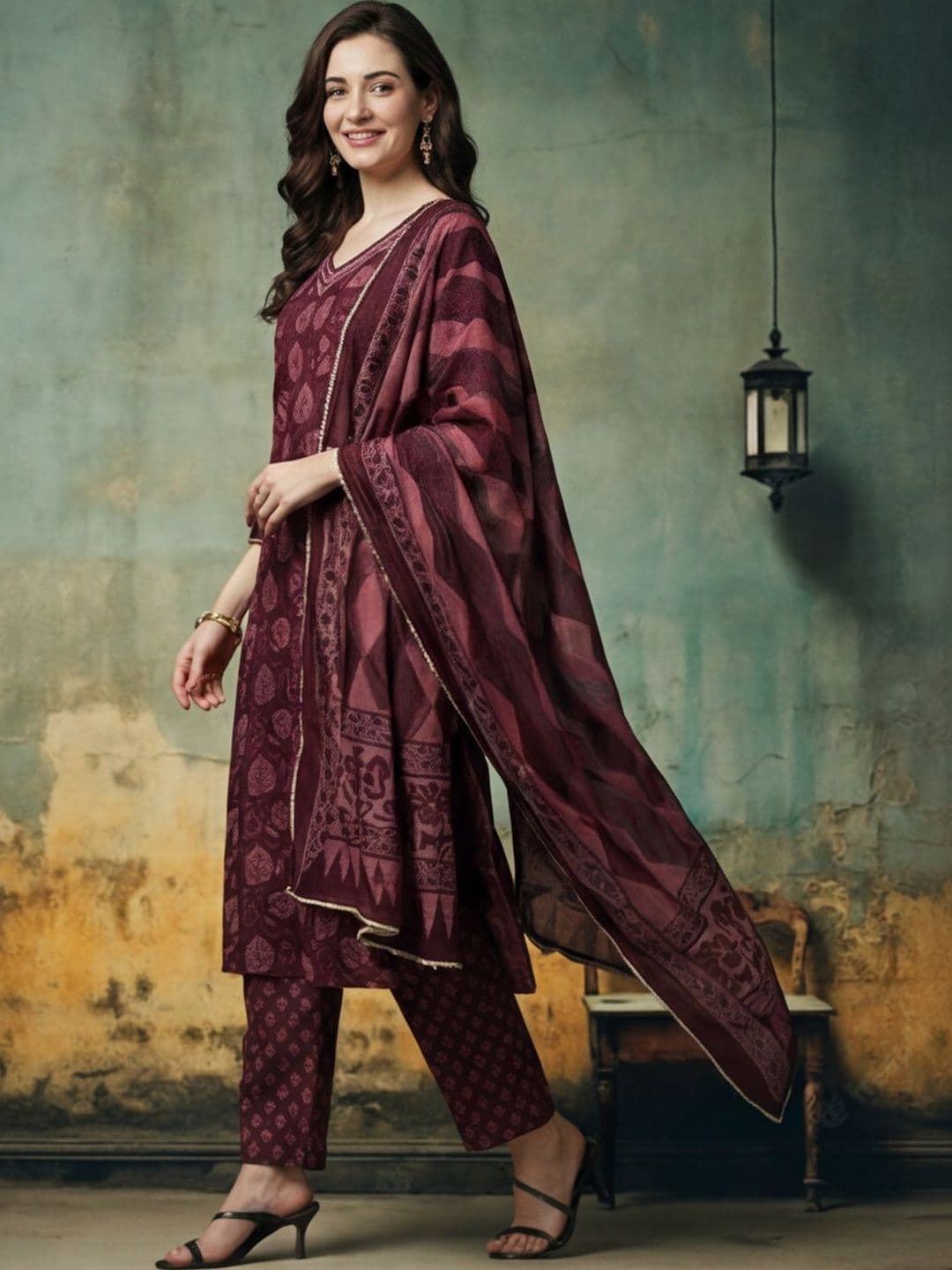 Anouk Women Ethnic Motifs Printed Regular Pure Cotton Kurta with Palazzos & With Dupatta - view 1