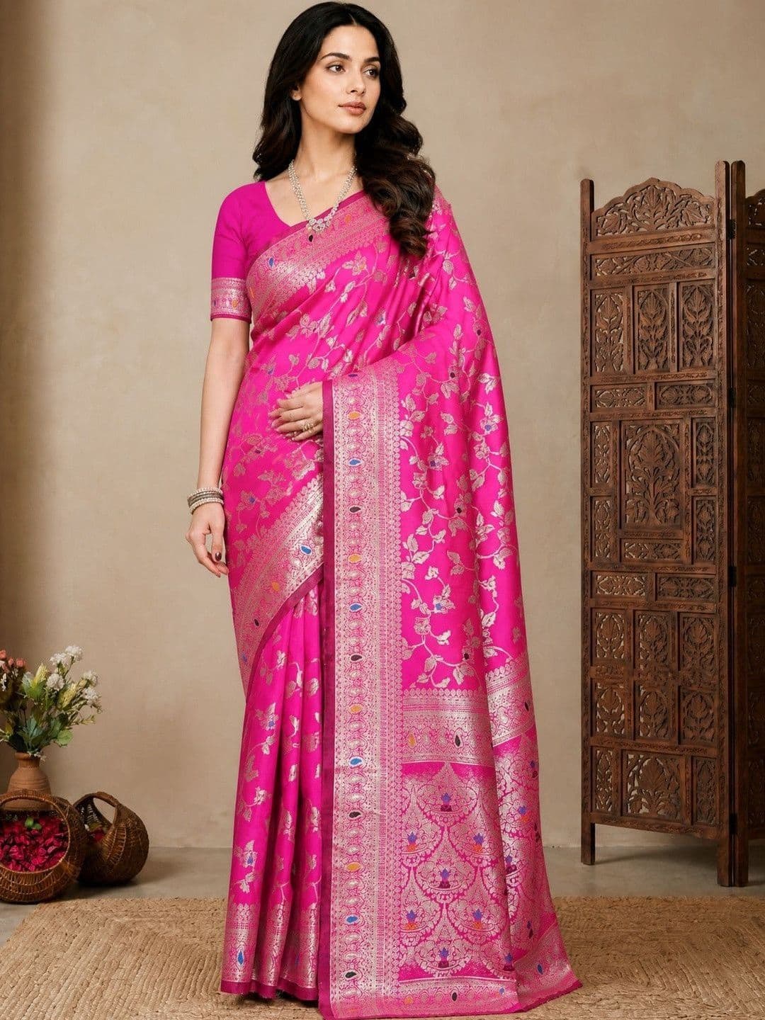 Anouk Ethnic Motifs Zari Art Silk Heavy Work Banarasi Saree - view 1