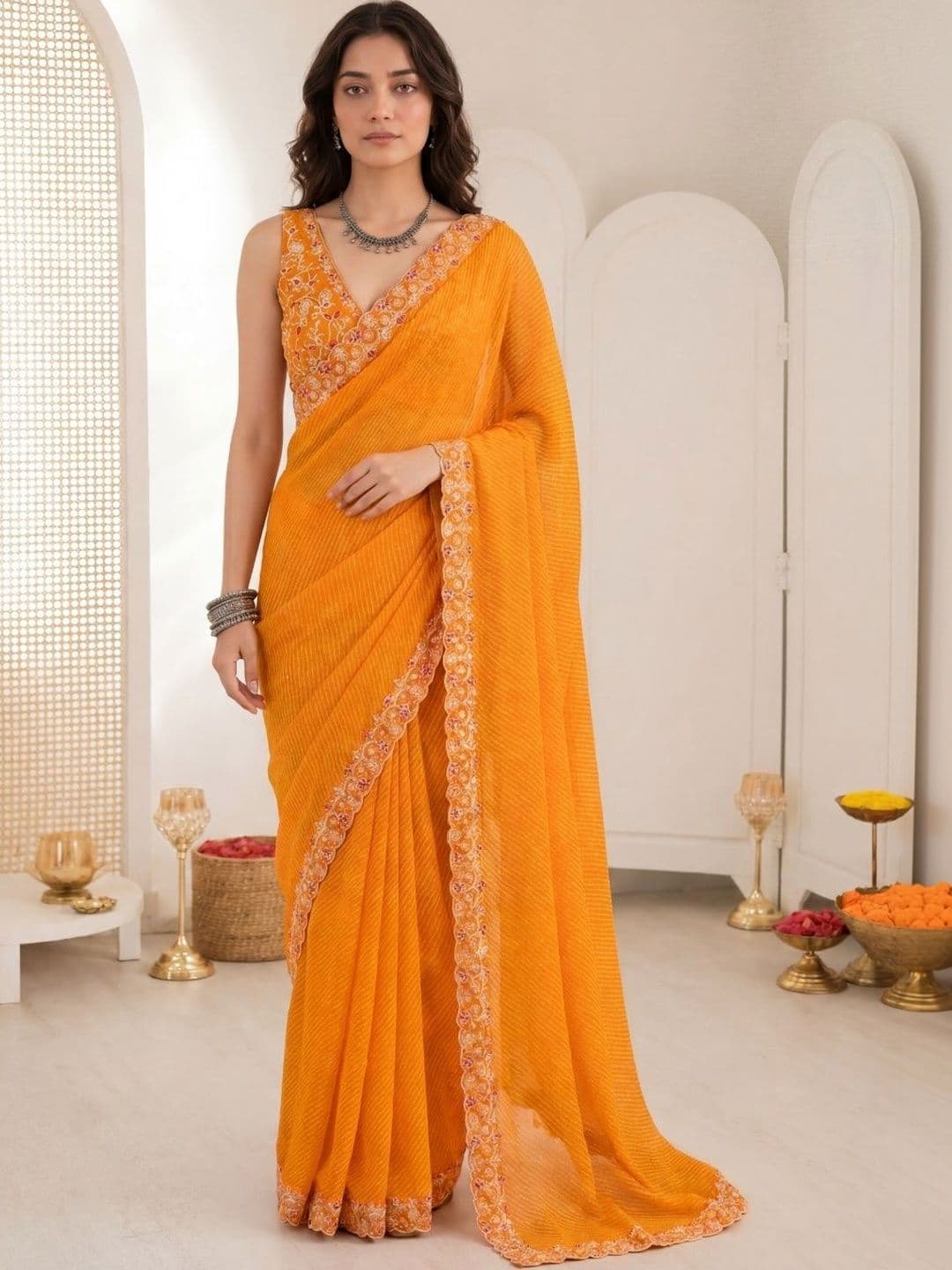 Anouk Leheriya Embroidered Poly Georgette Saree - view 1