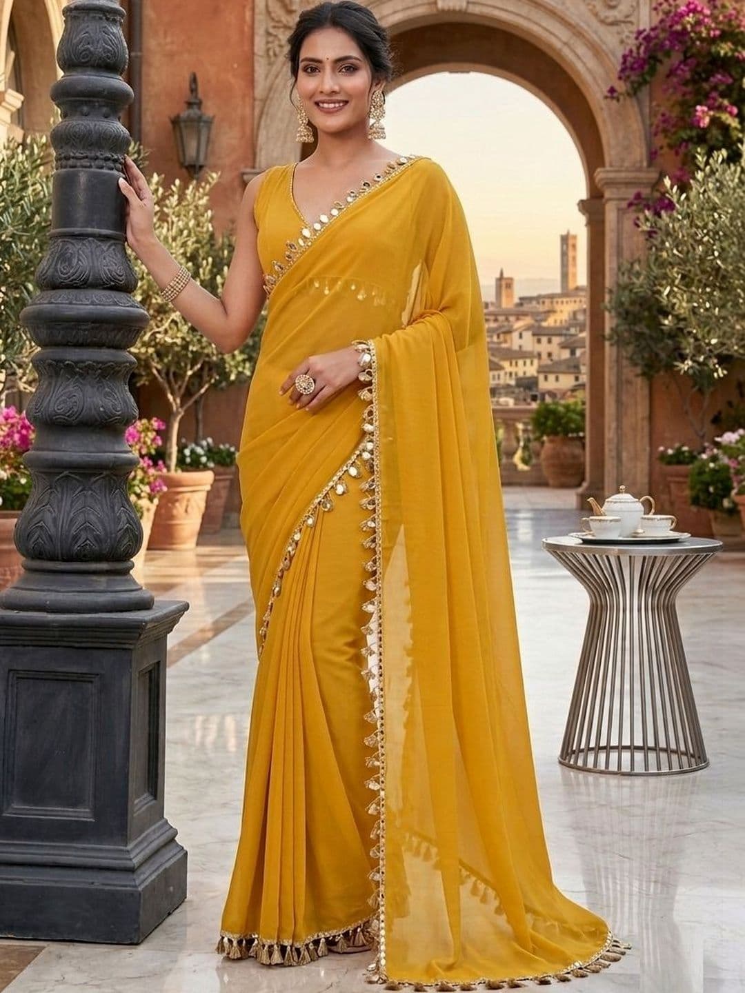 Anouk Embellished Mirror Work Pure Georgette Heavy Work Saree - view 1