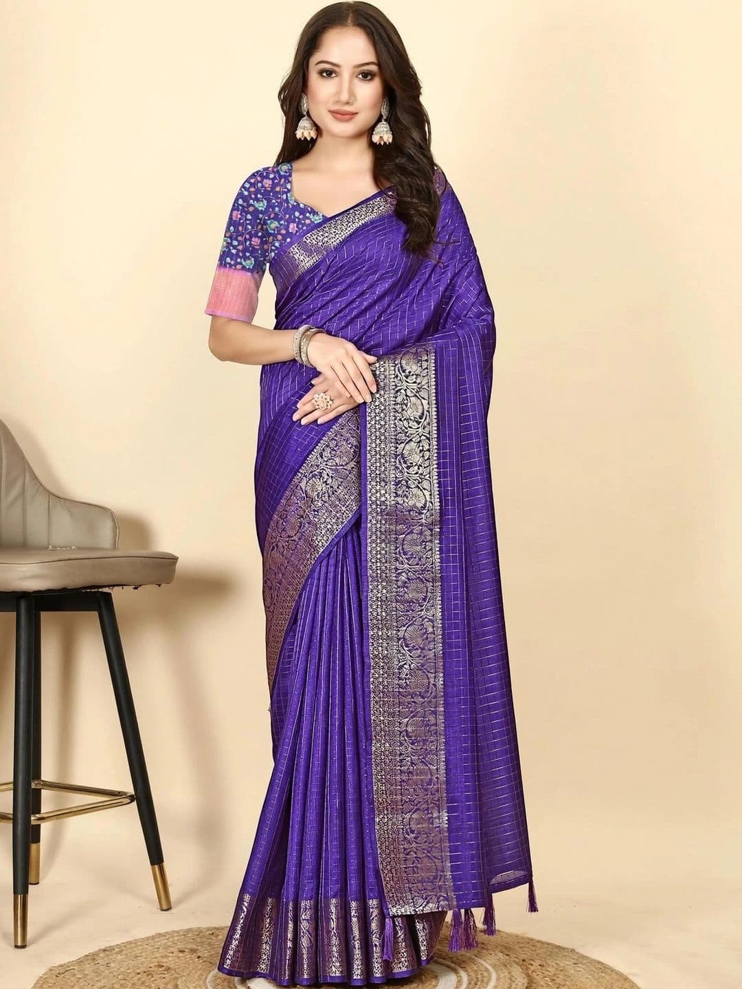 J 6 DESIGNER Woven Design Zari Silk Cotton Saree - view 1