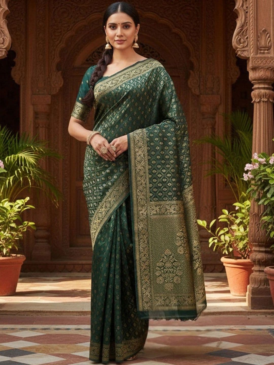 Sangria Woven Design Zari Silk Blend Designer Banarasi Saree - view 1