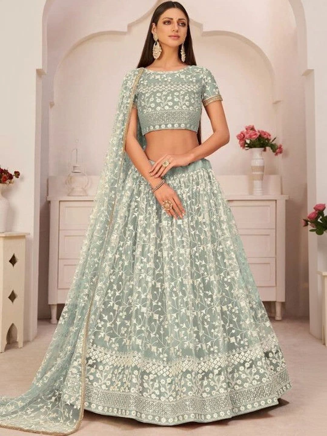 Poshak Bazaar Embroidered Thread Work Semi-Stitched Lehenga & Unstitched Blouse With Dupatta - view 1