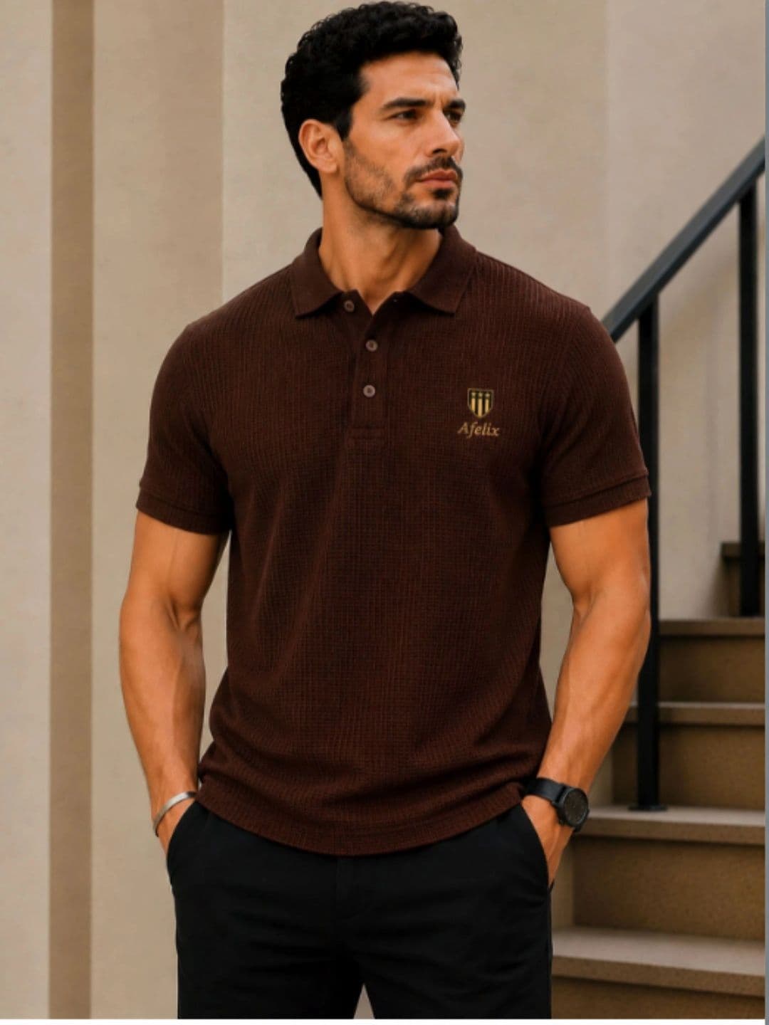 Afelix Men Brand Logo Polo Collar T-shirt - view 1
