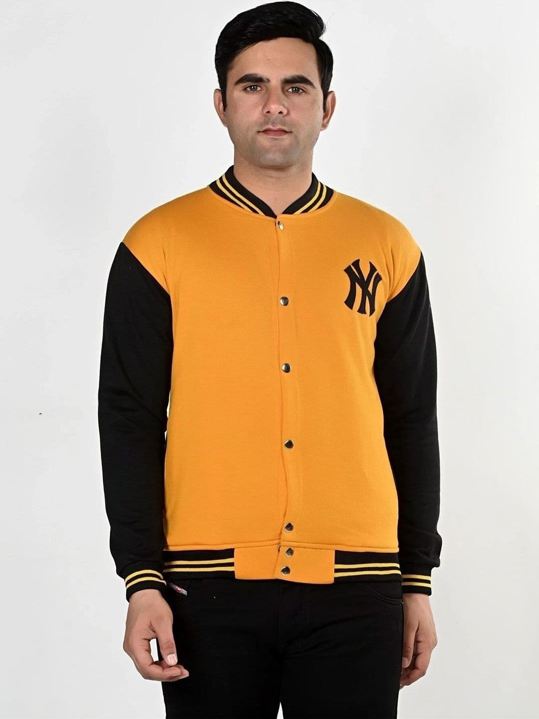 SQS Men Brand Logo Colourblocked Woollen Varsity Jacket - view 1