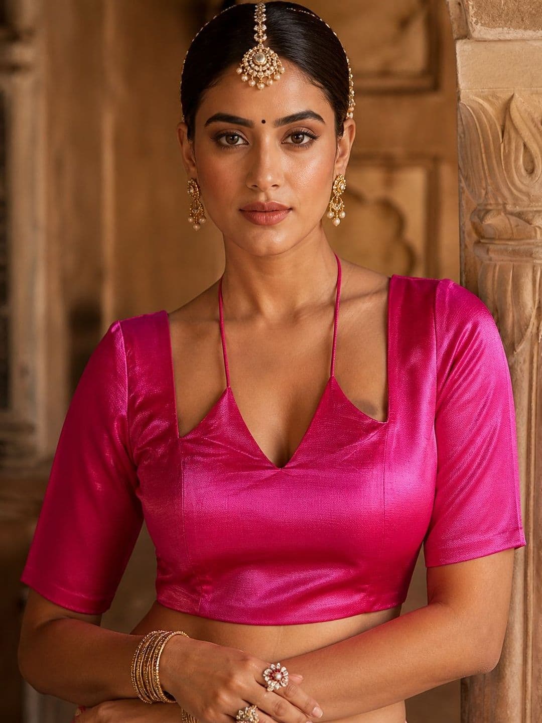 Anouk Silk Blend Solid Saree Blouse - view 1