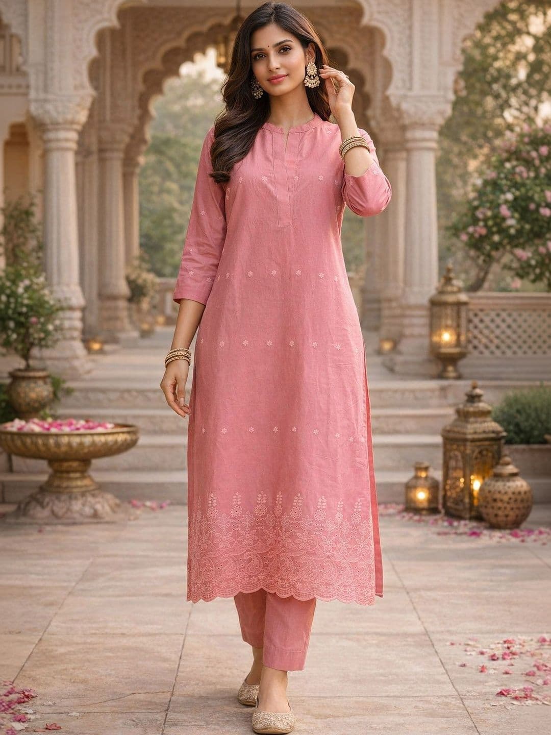 Anouk Women Ethnic Motifs Embroidered Regular Thread Work Pure Cotton Kurta with Trousers - view 1