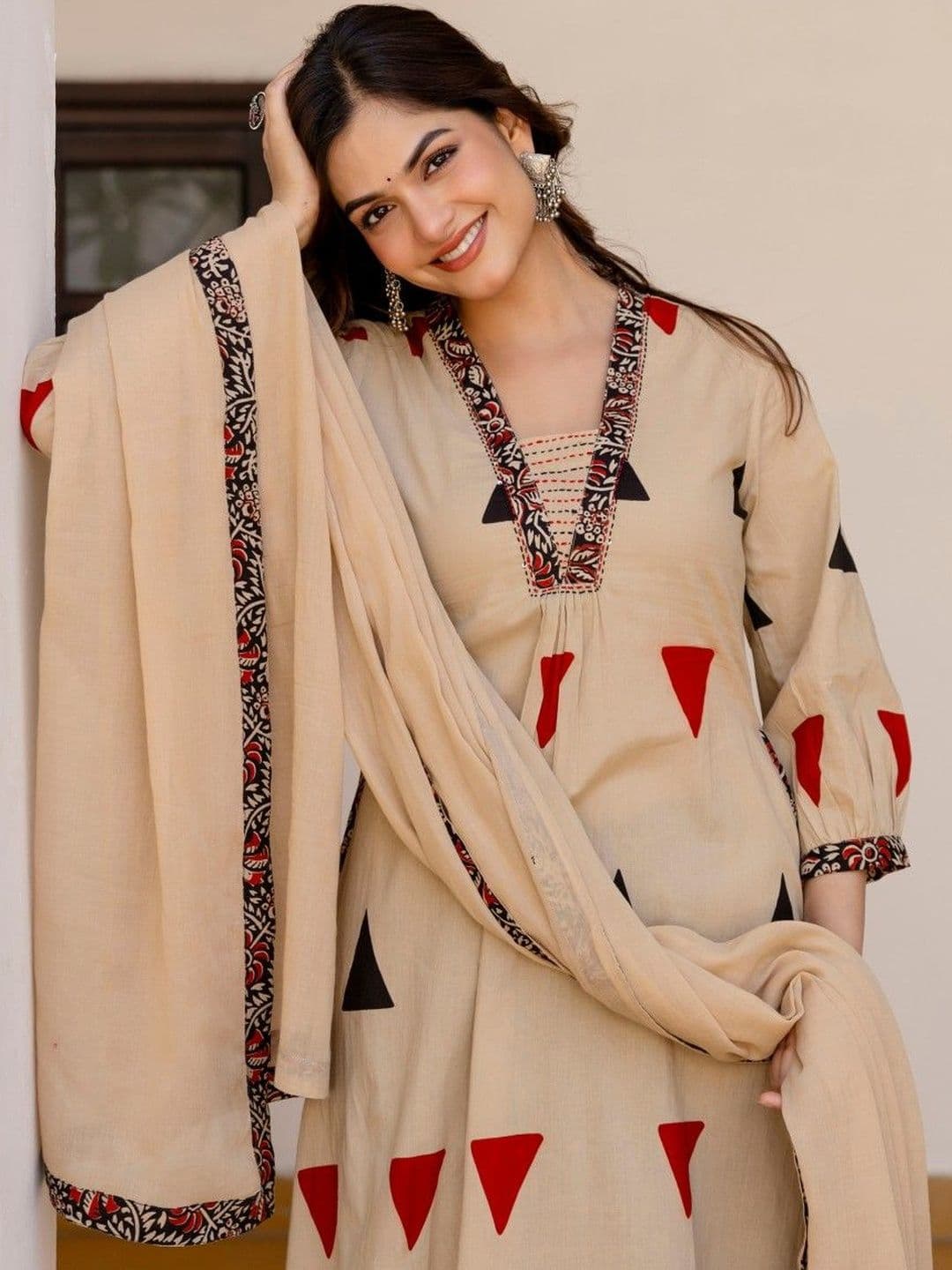 Anouk Women Printed Regular Pure Cotton Kurta with Palazzos & With Dupatta - view 1