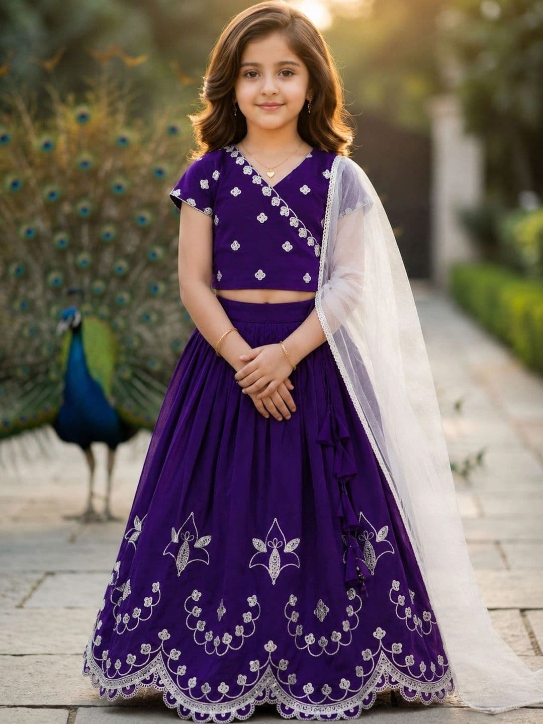 KALINI Girls Embroidered Thread Work Ready to Wear Lehenga & Blouse With Dupatta - view 1
