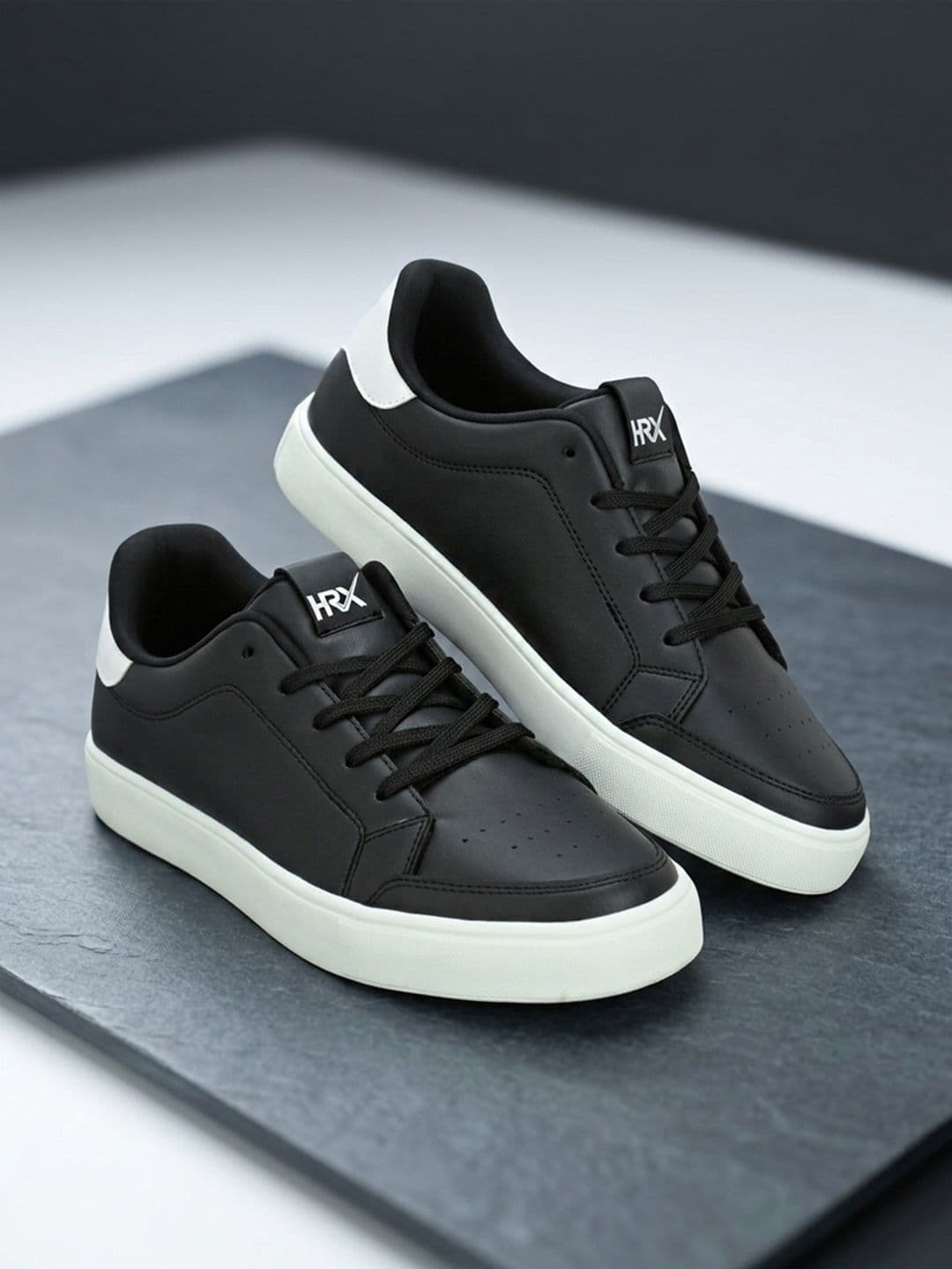 HRX by Hrithik Roshan Men Black & White Perforations Comfort Insole Sneakers - view 1