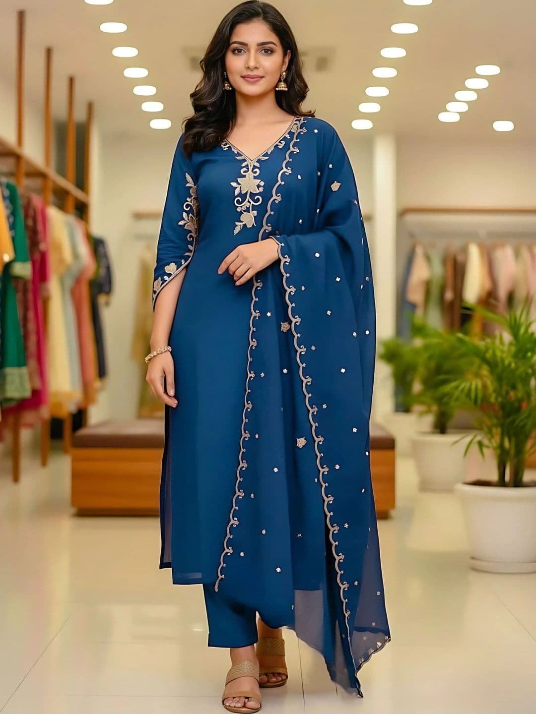 NEEL ETHNICS Women Ethnic Motifs Embroidered Regular Kurta with Trousers & With Dupatta - view 1