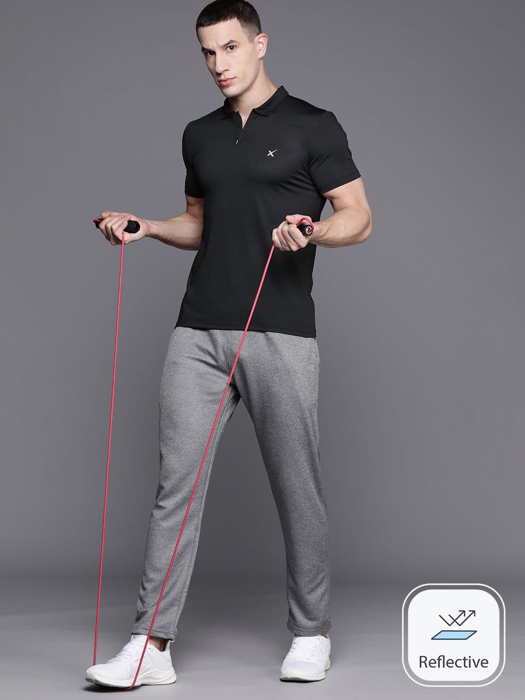 HRX by Hrithik Roshan Men Polo Collar Slim Fit T-shirt with Reflective Detail - view 1