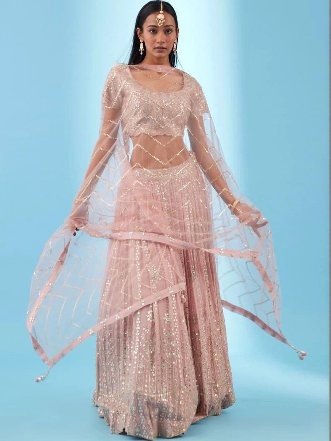 Poshak Bazaar Embellished Mirror Work Semi-Stitched Lehenga & Unstitched Blouse With Dupatta - view 1