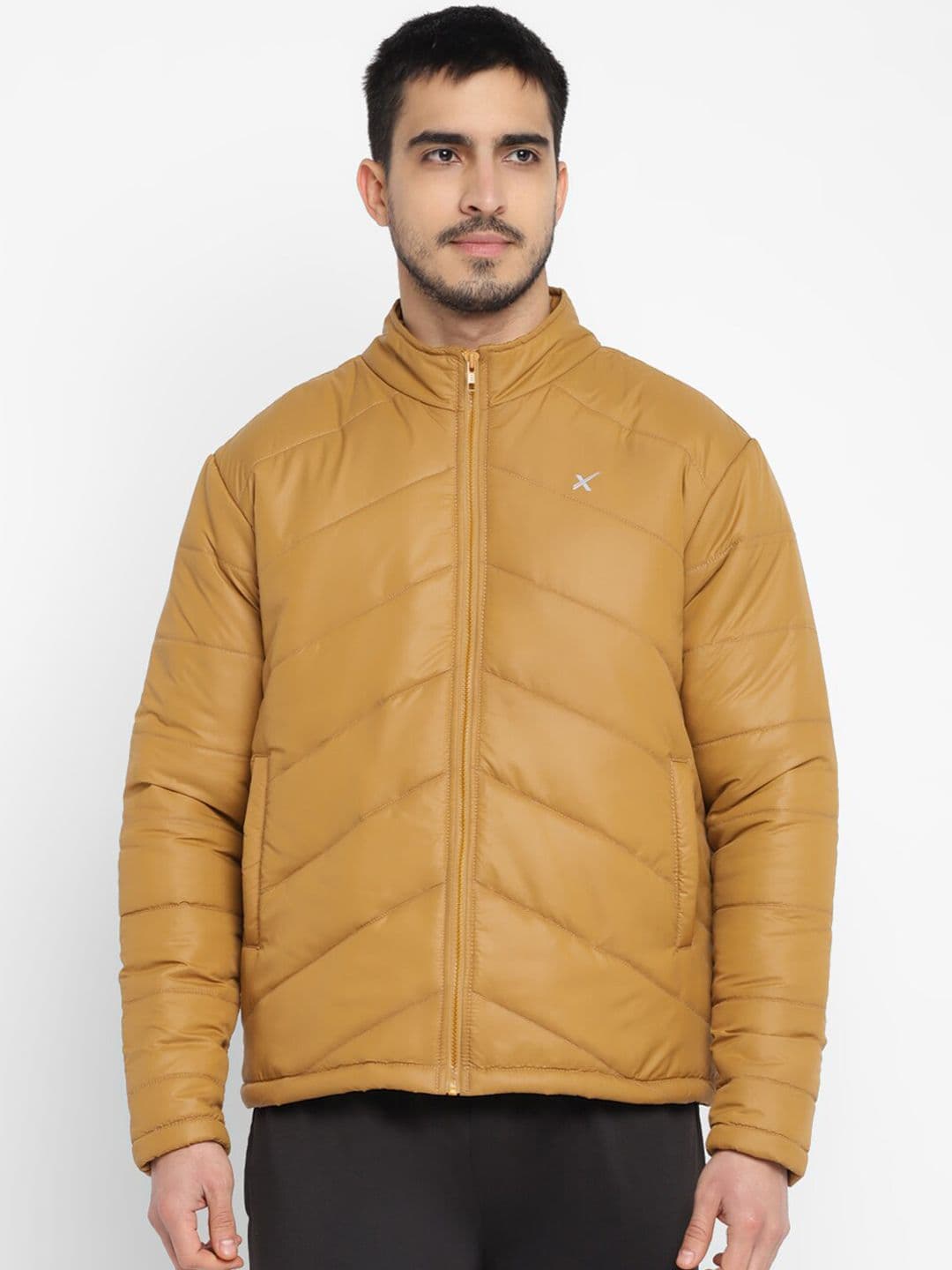 HRX by Hrithik Roshan Khaki-Coloured Mock Collar Padded Jacket - view 1