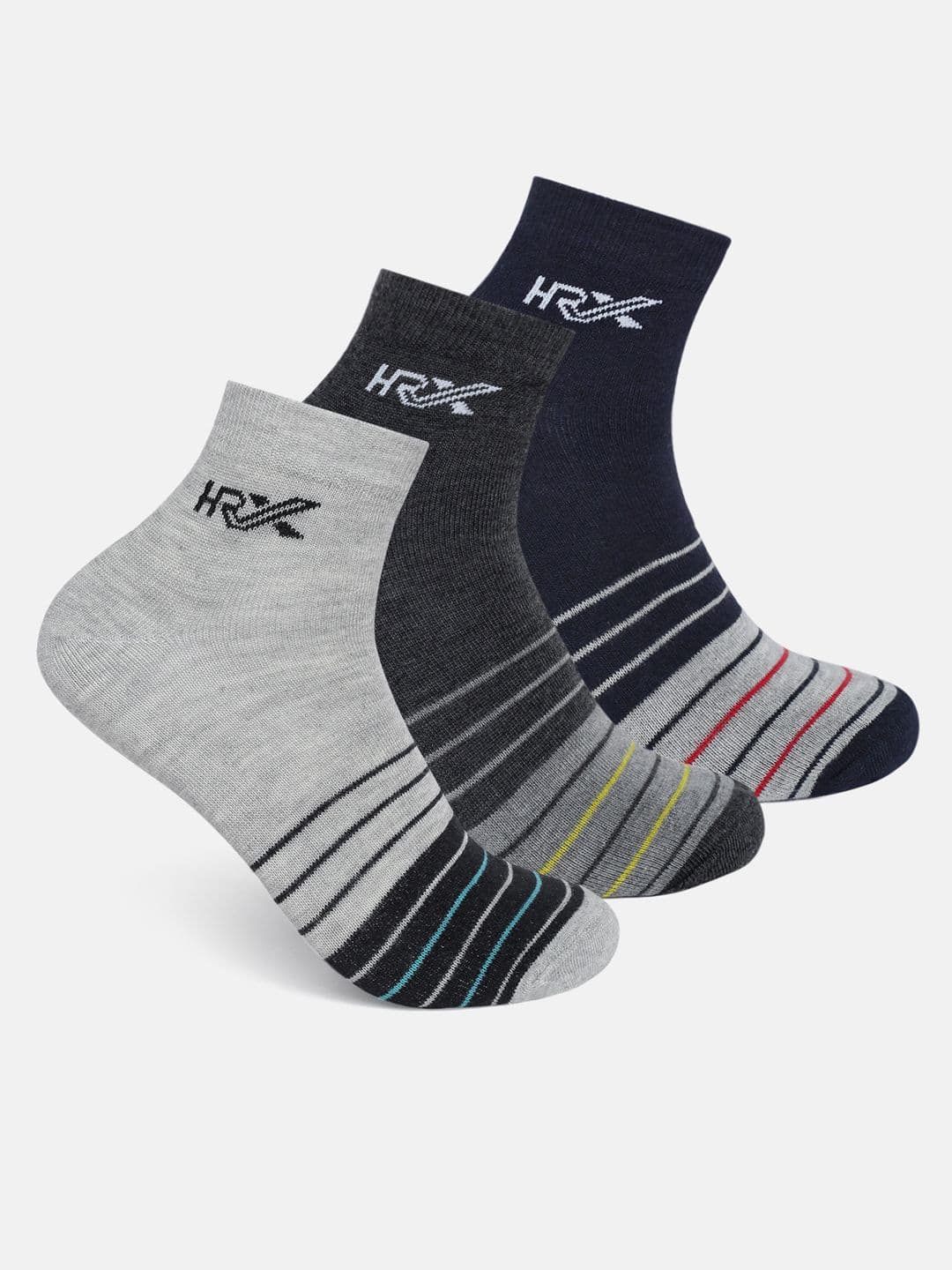 HRX by Hrithik Roshan Men Cotton Pack Of 3 Striped Ankle-Length Socks - view 1