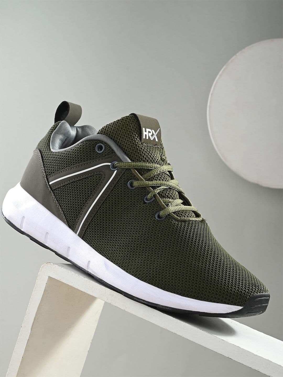 HRX by Hrithik Roshan Men Olive Green & White Mesh Memory Foam Non-Marking Running Shoes - view 1