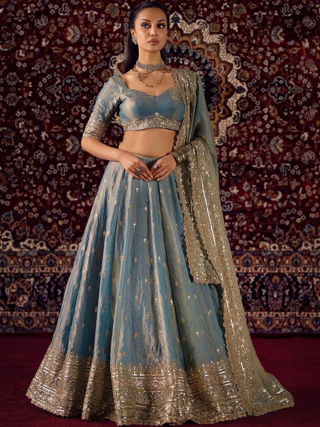 Poshak Bazaar Embellished Semi-Stitched Lehenga & Unstitched Blouse With Dupatta - view 1