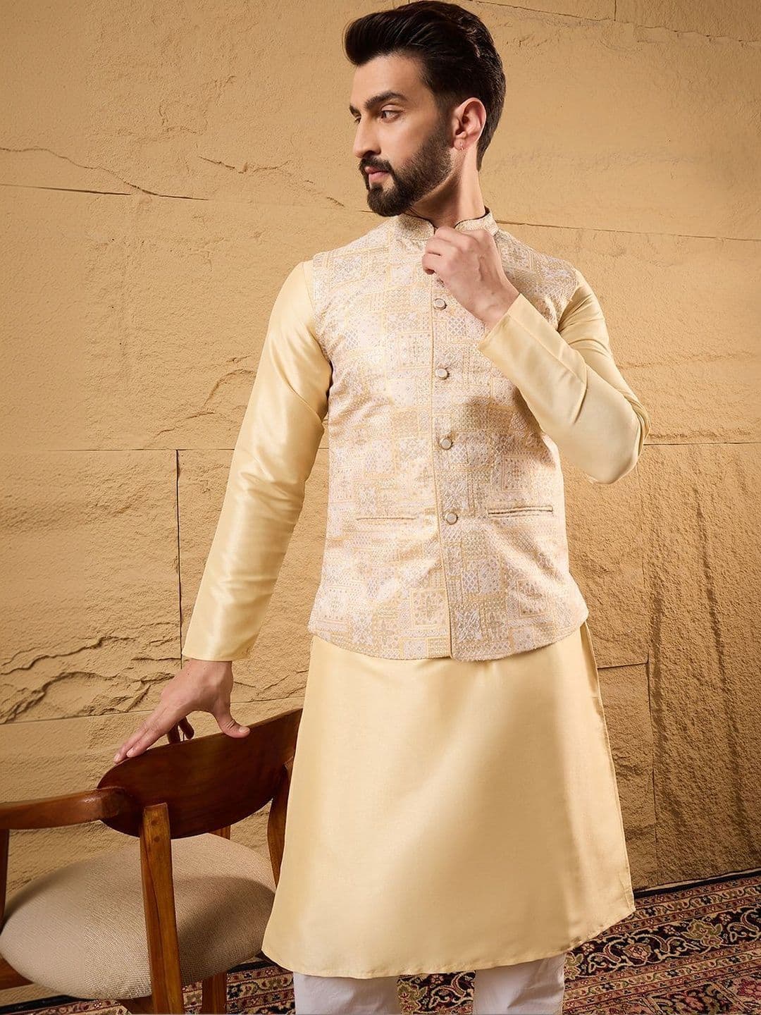 Ethnic Bay Woven Design Woven Nehru Jackets - view 1