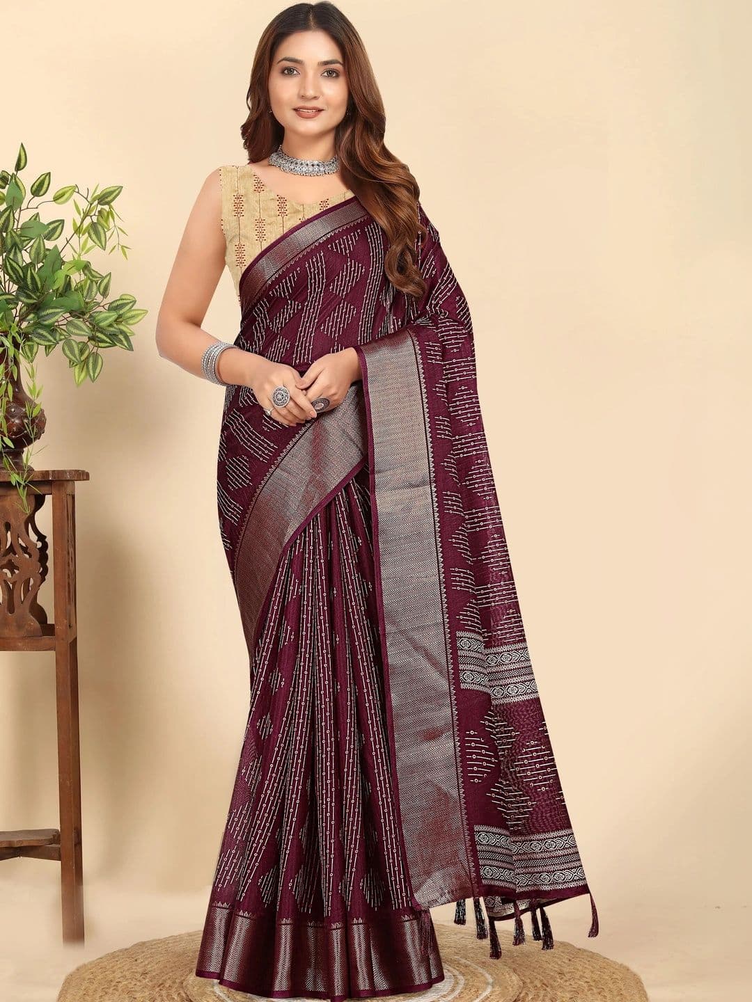 HOUSE OF VARNATANTU Bandhani Zari Silk Cotton Heavy Work Saree - view 1