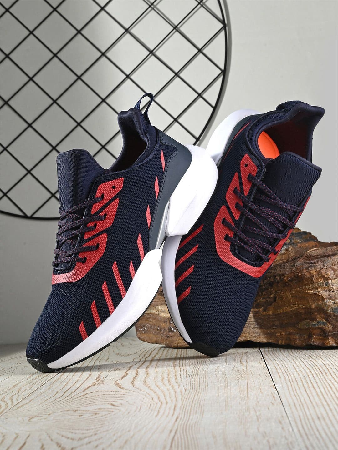 HRX by Hrithik Roshan Men Navy Blue & Red Memory Foam Mesh Non-Marking Running Shoes - view 1